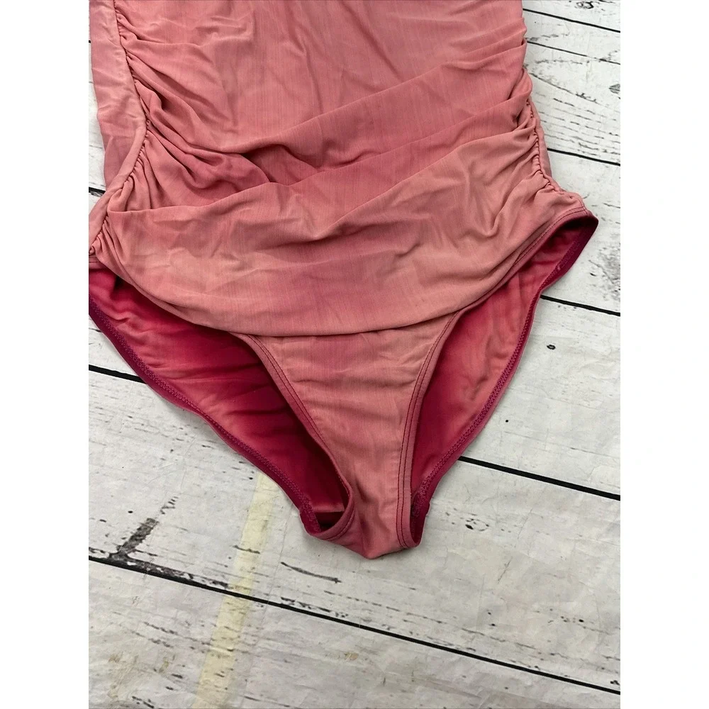 Nicole Miller Studio One Piece Swimsuit Rose Pink Grommet Ruched Size 8
